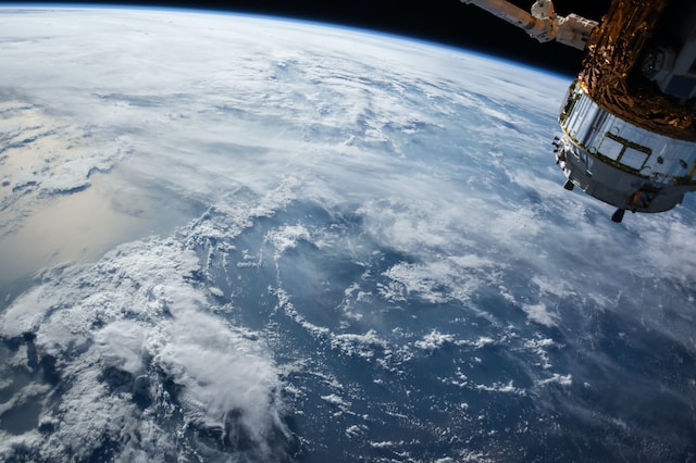 An image of the Earth taken from outer space by NASA showing part of the satellite
